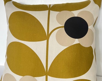 Scandinavian Fabric / Antique Gold Stem Bloom / 16" Cushion Cover /  Retro / Gifts
