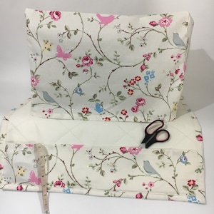 Bird Trail Floral Fabric Shabby Chic Sewing Machine Cover & Sewing Mat / Dust Cover