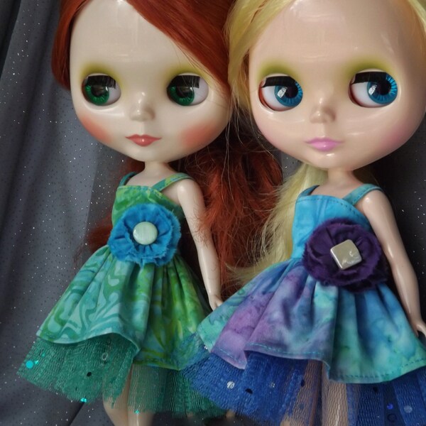 Blythe Handmade Blue, Green, and Purple Cotton Batik and Tulle Summer Dress