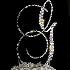 Handmade Clear Glass Crystals  6" High  Silver or Gold Base  Bling Rhinestones  Letter "G" Wedding Cake Topper