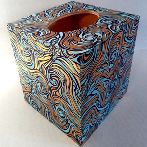 Bellissimo coperchio per scatola di fazzoletti in legno decoupage azzurro e oro a spirale ~ Rossi Italia ~ Stampa tipografica