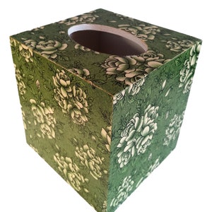 Bellissima scatola di fazzoletti in legno decoupage con stampa floreale di rose verdi Carta italiana ~ Carta Varese Italia