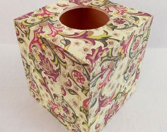 Prachtig decoupage omslag houten tissuedoos klassieke bloemenrol Florentijnse print Italiaans papier met gouden accenten