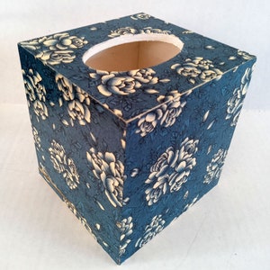 Decoupage Wood Tissue Box Cover  Italian Decorative Paper Carta Varese Blue Roses