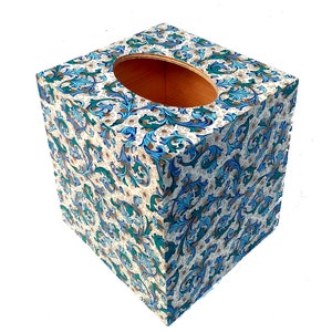 Porta fazzoletti in legno decoupage fatto a mano in blu con dettagli dorati ~ Rossi Italia