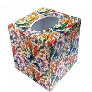Bellissima scatola di fazzoletti in legno decoupage con stampa tradizionale Kartos carta italiana con riflessi dorati
