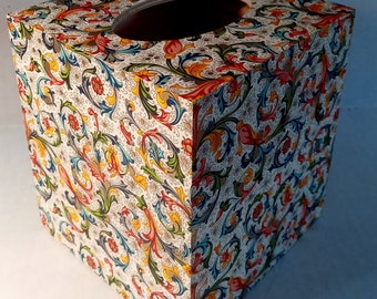 Decoupage Wooden Tissue Box Cover: Florentine Italian Paper Golden Highlights