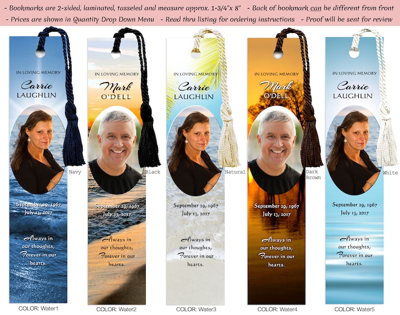 Personalized Memorial Bookmarks, Funeral Favors, Custom Bookmark MPB1 image 1