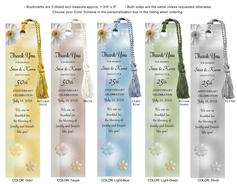 Anniversary Custom Bookmark Favor Bookmarks 25th 50th Etsy