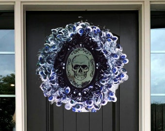 Halloween Eyeball Wreath, Eyeball Wreath, Skull Wreath, Halloween Wreath, Tinsel Wreath, Front Door Wreath