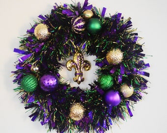 Mardi Gras Tinsel Wreath, Purple Green Gold Wreath,