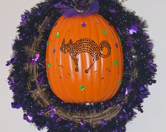 Halloween Wreath, Halloween Black Cat Decor, Halloween Decor