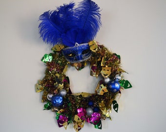 Mardi Gras Tinsel Mask Wreath, Mardi Gras Wreath, Front Door Wreath,