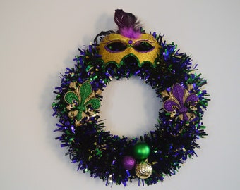 Mardi Gras Tinsel Mask Wreath, Mardi Gras Mask Wreath,Mardi Gras Wreath