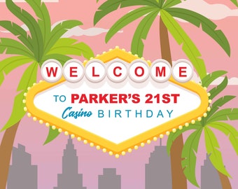 ON SALE Custom Casino Las Vegas Birthday Celebration Backdrop Banner Printed Background Photo Booth Prop (Any Text color)