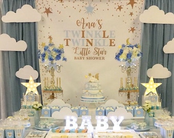 Twinkle Little Star Backdrop 8x6ft Baby Shower Polyester Photography Background Cute Colorful Stars Flags Girls Kids Birthday Party Photo Prop Portraits Shoot Decor Banner Poster Wallpaper