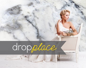 Backdrop Carrera Marble Wall Floor Drop White and Grey Photography Background Photo Prop Durable Matte Vinyl (Multiple Sizes Available)