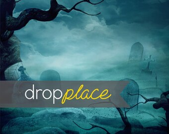 ON SALE Creepy Headstones Tree Halloween Photography Backdrop Background Photo Booth Printed Vinyl or Fabric (Multiple Sizes Available)