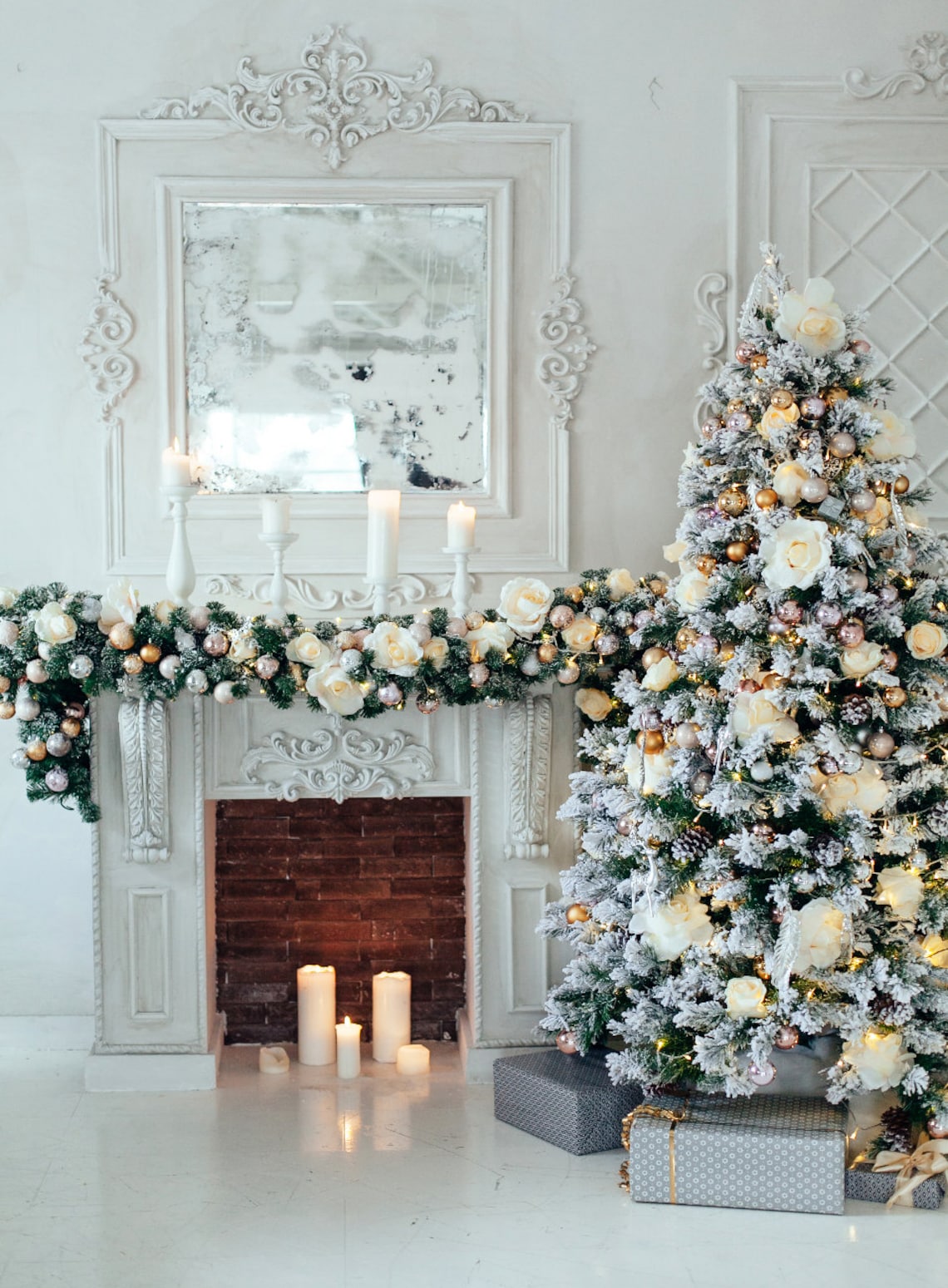 Christmas Tree and Fireplace Backdrop Photography Living Room Etsy