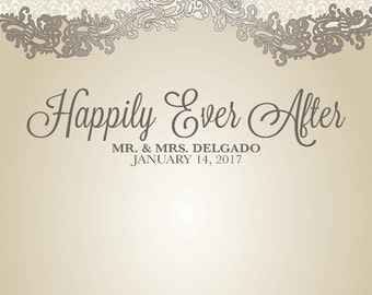 CUSTOM Wedding Backdrop Elegant Happily Ever After Background Personalized Vinyl Photo Booth, Step and Repeat, Banner, Sign, Bridal Shower