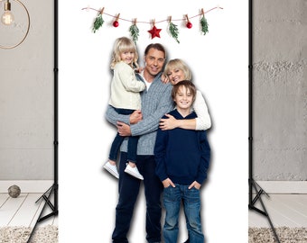 ON SALE Christmas Backdrop, Holiday Backdrop, Pine and Christmas Ornament Backdrop