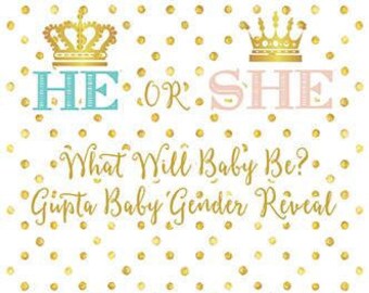 Printed Baby Gender Reveal Backdrop He Or She Prince Or Princess Banner Background Event Photo Booth 4x3 size