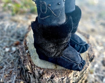 Kids black fur mukluks