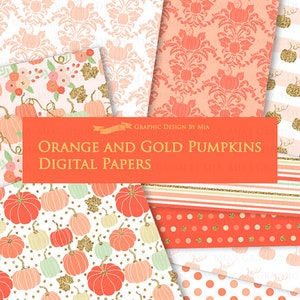 Orange and Gold Pumpkins, Pumpkin, Orange Pumpkin, Gold Pumpkin, Pumpkin Digital, Pumpkin Clip Art Digital Paper Set image 7