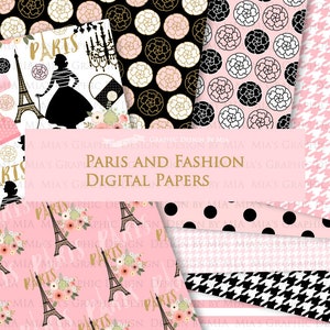 Paris, Paris Digital, Fashion Digital Paper, Eiffel Tower, Chandelier, Monogram Bag, Quilted Handbag, Fashion Themed Digital Paper DP105 image 3