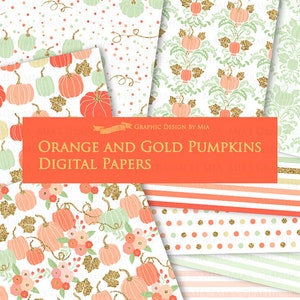 Orange and Gold Pumpkins, Pumpkin, Orange Pumpkin, Gold Pumpkin, Pumpkin Digital, Pumpkin Clip Art Digital Paper Set image 9