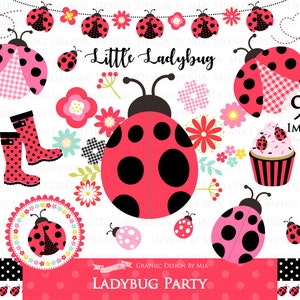 Ladybug, Ladybug Graphic, Ladybug Images, Ladybug Party, Ladybug Digital Clip Art Digital Paper Set Instant Download image 3