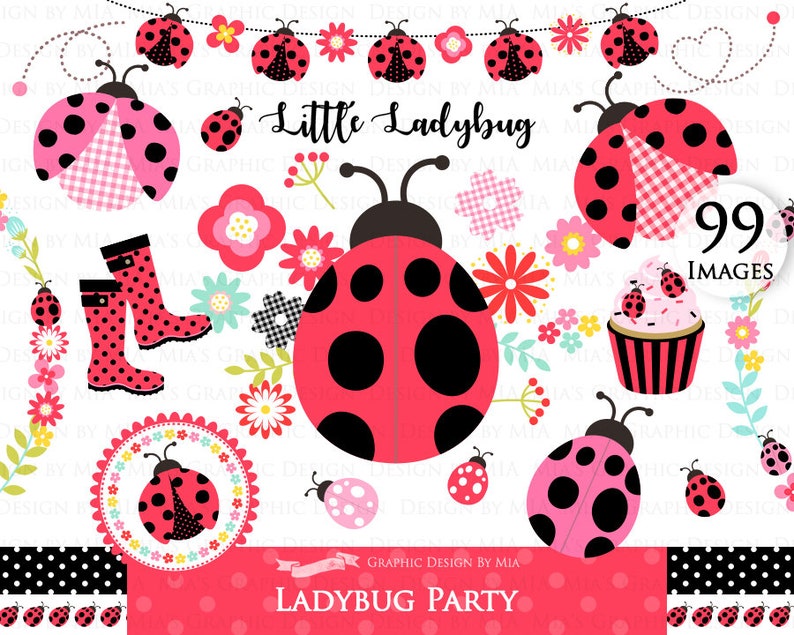 Ladybug, Ladybug Graphic, Ladybug Images, Ladybug Party, Ladybug Digital Clip Art Digital Paper Set Instant Download image 3