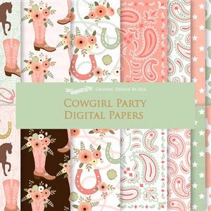 Cowgirl Digital Paper, Cowgirl Digital, Cowgirl Party, Cowgirl Boots, Cowboy Boots, Peach - DP178