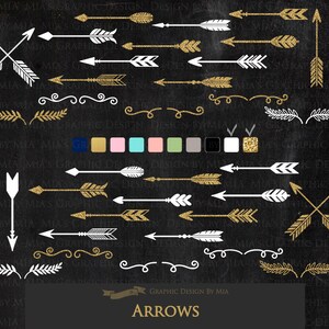 Arrows White & Glitter Gold, Arrows Digital Clip Art - Instant Download - CA047
