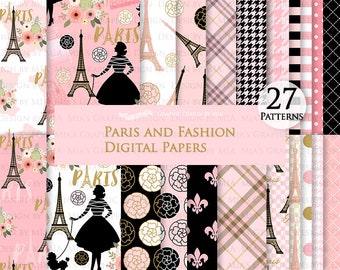 Paris, Paris Digital, Fashion Digital Paper, Eiffel Tower, Chandelier, Monogram Bag, Quilted Handbag, Fashion Themed Digital Paper - DP105