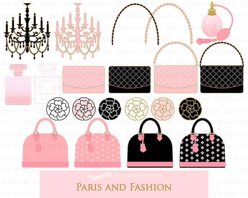 Paris, Fashion Digital Paper, Eiffel Tower, Monogram Bag, Quilted Handbag, Fashion Clip Art Digital Paper Set Instant Download image 4