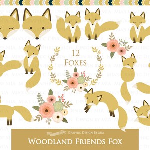 Fox Clipart, Flat Gold Fox, Woodland Friends, Fox Digital, Fox Clip Art - Instant Download - CA16 image 3