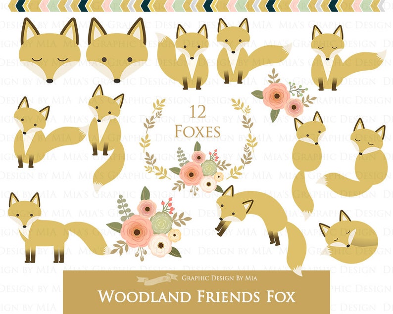 Fox Clipart, Flat Gold Fox, Woodland Friends, Fox Digital, Fox Clip Art - Instant Download - CA16 image 3