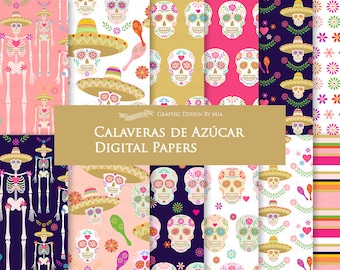 Sugar Skull / Calaveras de Azúcar Digital Paper Pack - Instant Download - DP178