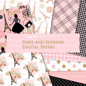 Paris, Fashion Digital Paper, Eiffel Tower, Monogram Bag, Quilted Handbag, Fashion Clip Art Digital Paper Set Instant Download image 7