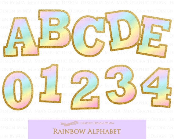 Capital Letters Rainbow Alphabet /& Numbers Alphabet Clip Art Instant Download LE039 Alphabet Graphics Gold Glitter Gradient Letters