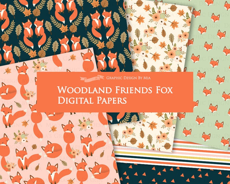 Fox Digital Paper, Red Fox, Woodland Friends, Fox Digital, Fox, Autumn, Fall Digital Paper Pack Instant Download DP176 Bild 3