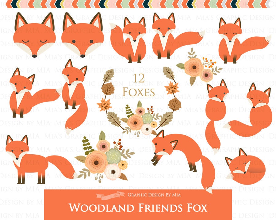 Fox Clipart, Red Fox, Woodland Friends, Fox Digital, Fox, Autumn, Fall ...