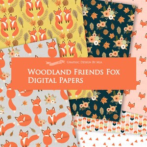 Fox Digital Paper, Red Fox, Woodland Friends, Fox Digital, Fox, Autumn, Fall Digital Paper Pack Instant Download DP176 Bild 2