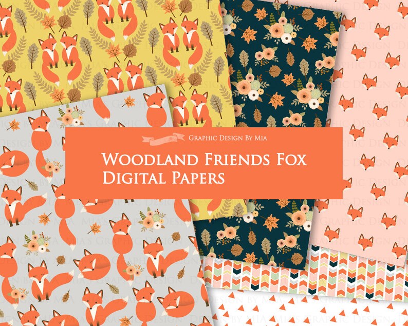 Fox Digital Paper, Red Fox, Woodland Friends, Fox Digital, Fox, Autumn, Fall Digital Paper Pack Instant Download DP176 Bild 2