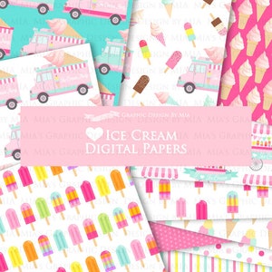 Ice Cream, Ice Cream Truck, Ice Cream Party, Popsicle, Ice Cream Cart, Ice Cream Cone Digital Paper Pack Instant Download DP207 image 2