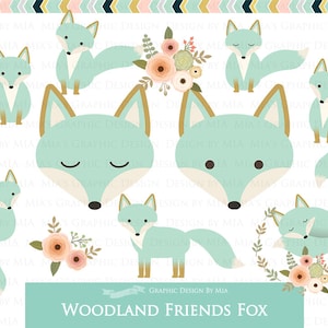 Fox Clipart, Mint Fox, Woodland Friends, Fox Digital, Fox Clip Art - Instant Download - CA167