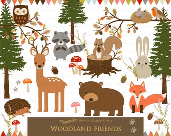 Woodland Clipart, Woodland Friends Clipart, Woodland Friends, Woodland Animals, Forest Friends, Woodland Digital, Camping Clip Art - CA178