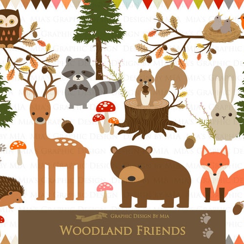 Woodland Animals Watercolor Cliparts Forest Clipart Fall | Etsy