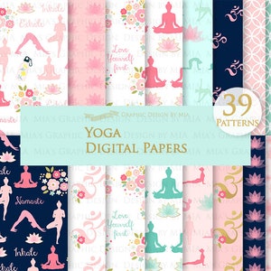 Yoga, Yoga Poses, Yoga Graphics, Om, Fitness, Exercise, Yoga Lotus, Namaste Digital Paper Pack - Instant Download - DP140